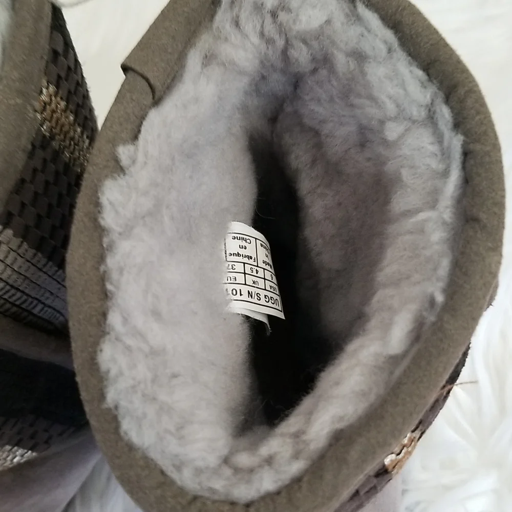 UGG Australia CHARCOAL CLASSIC SHORT WOVEN SUEDE SHEEPSKIN BOOTS 1010551, Size-6